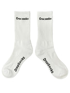 White socks with 'Croc socks' text on a white background
